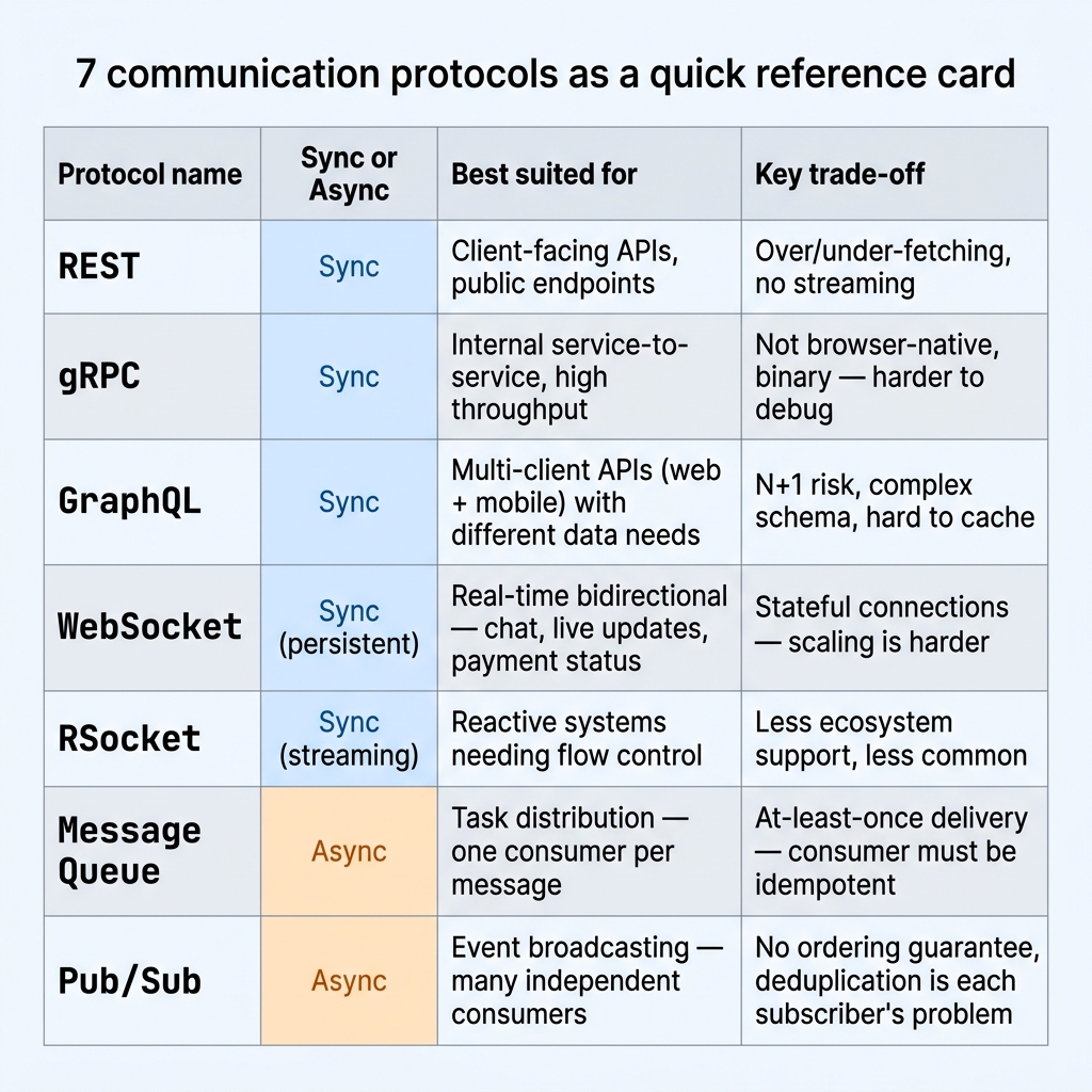 Communication protocols comparison matrix